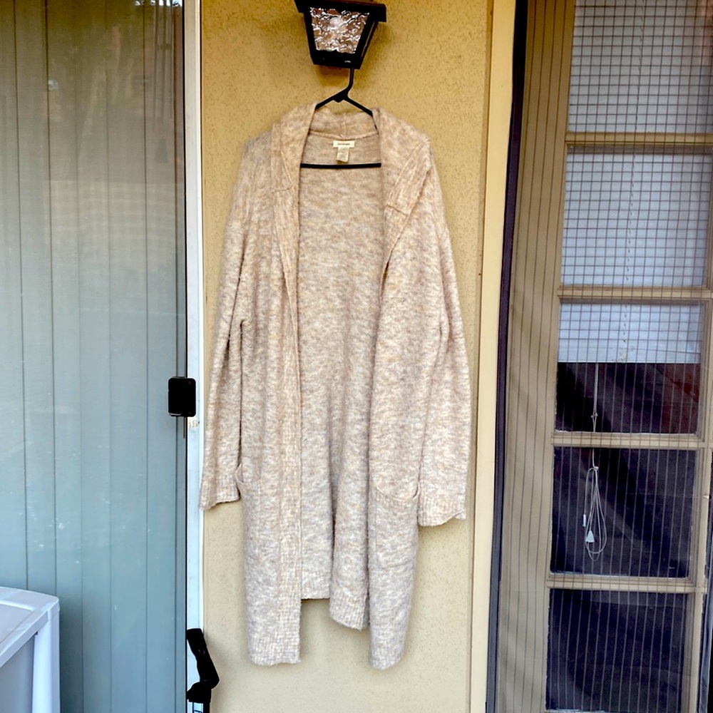 Max studio sweater hooded cardigan , long , pockets